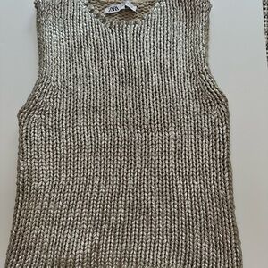 Zara Chunky Metallic Silver Top, Vest S Small